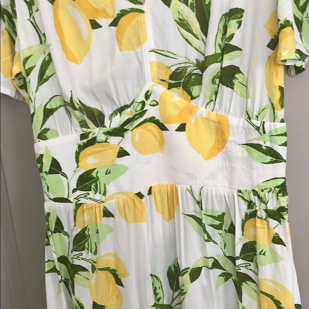 Loft Lemon Print Short Sleeve Summer Dress with Pockets - Picture 3 of 6